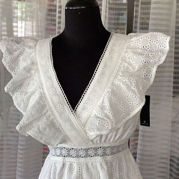 NWT Lulus Number One Cutie White Sleeveless Ruffled Skater Mini Dress Women’s Me - Picture 5 of 11